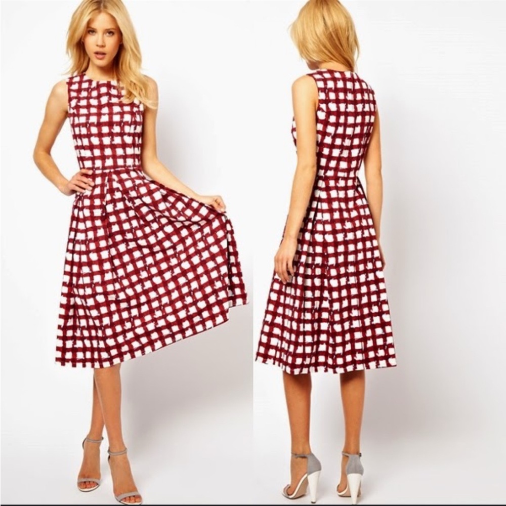 ASOS Red and White A-Line Midi Dress